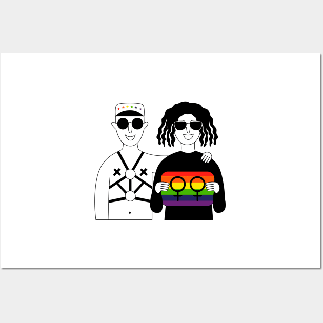 Gays couple with rainbow flag Wall Art by Savvalinka